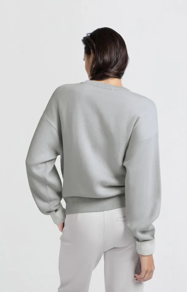 Sweater With Round Neck And Contrasting Trim Details Harbor Mist Grey Women YAYA Sweaters Sweater With Round Neck And Contrasting Trim Details Harbor Mist Grey Women YAYA Sweaters