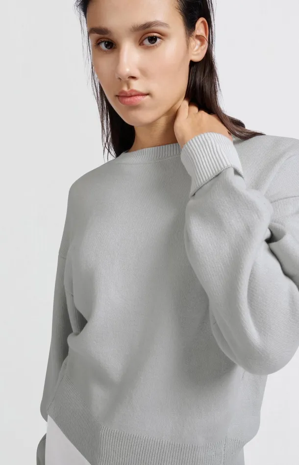 Sweater With Round Neck And Contrasting Trim Details Harbor Mist Grey Women YAYA Sweaters Sweater With Round Neck And Contrasting Trim Details Harbor Mist Grey Women YAYA Sweaters