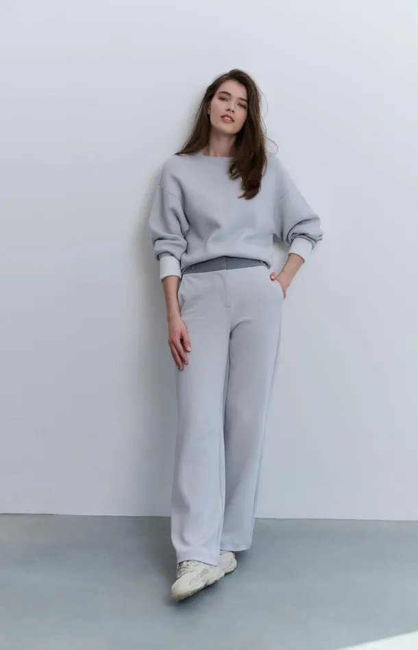 Sweater With Round Neck And Contrasting Trim Details Harbor Mist Grey Women YAYA Sweaters Sweater With Round Neck And Contrasting Trim Details Harbor Mist Grey Women YAYA Sweaters