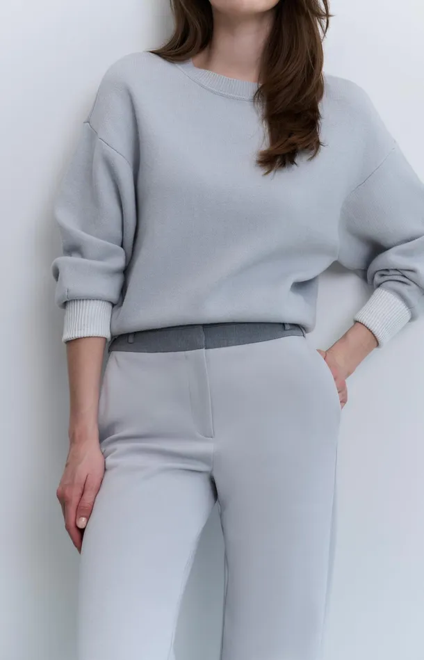 Sweater With Round Neck And Contrasting Trim Details Harbor Mist Grey Women YAYA Sweaters Sweater With Round Neck And Contrasting Trim Details Harbor Mist Grey Women YAYA Sweaters