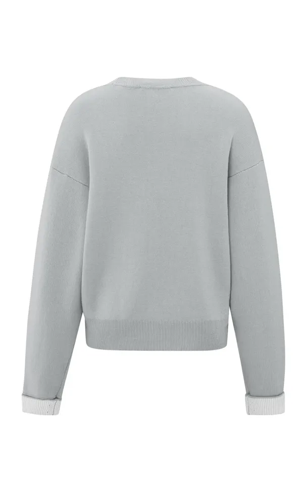 Sweater With Round Neck And Contrasting Trim Details Harbor Mist Grey Women YAYA Sweaters Sweater With Round Neck And Contrasting Trim Details Harbor Mist Grey Women YAYA Sweaters