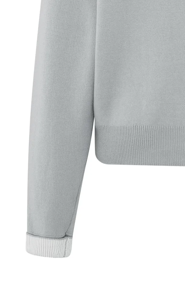 Sweater With Round Neck And Contrasting Trim Details Harbor Mist Grey Women YAYA Sweaters Sweater With Round Neck And Contrasting Trim Details Harbor Mist Grey Women YAYA Sweaters