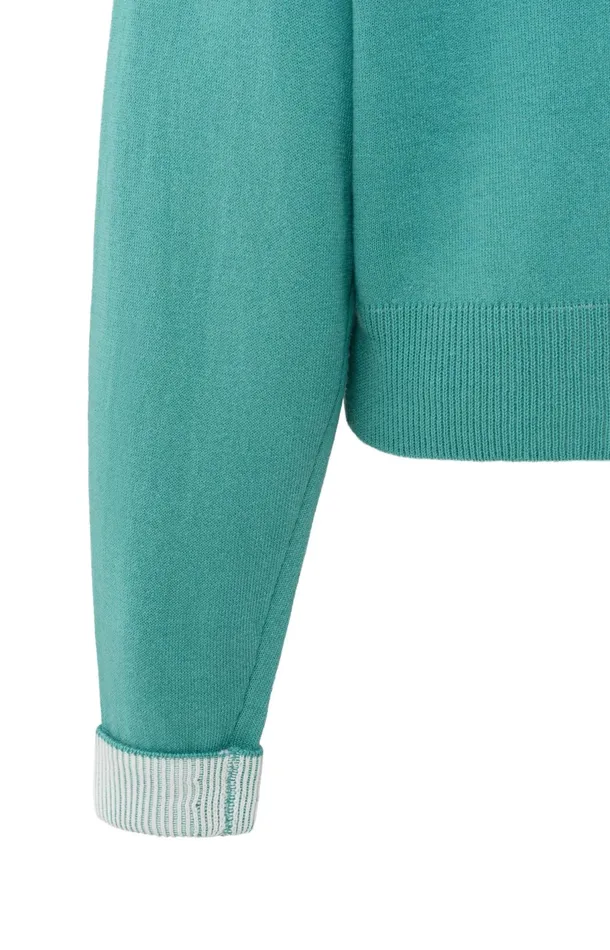 Sweater With Round Neck And Contrasting Trim Details Lagoon Blue Women YAYA Sweaters Sweater With Round Neck And Contrasting Trim Details Lagoon Blue Women YAYA Sweaters