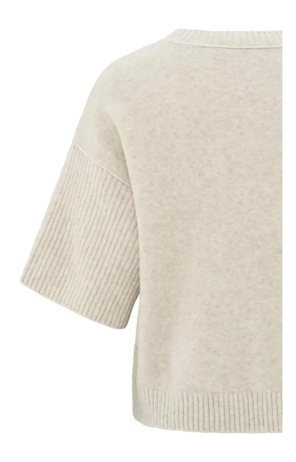 Sweater With Round Neck And Short Ribbed Sleeves Light Beige Melange Women YAYA Sweaters Sweater With Round Neck And Short Ribbed Sleeves Light Beige Melange Women YAYA Sweaters