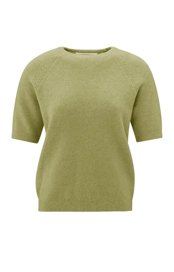 Sweater With Short Raglan Sleeves And Round Neckline Olive Melange Women YAYA Sweaters Sweater With Short Raglan Sleeves And Round Neckline Olive Melange Women YAYA Sweaters