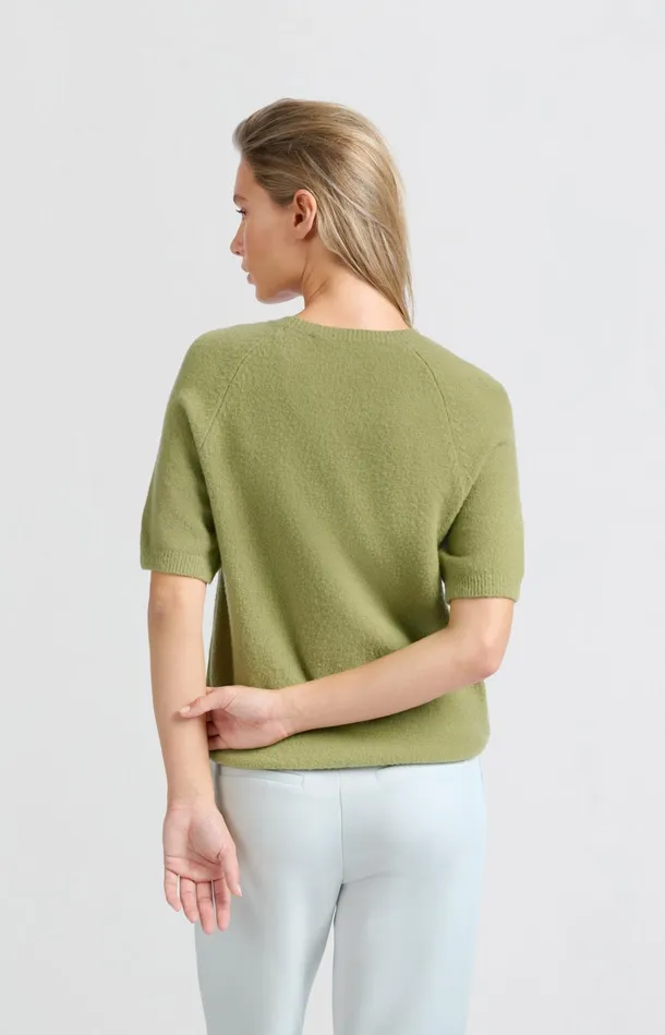 Sweater With Short Raglan Sleeves And Round Neckline Olive Melange Women YAYA Sweaters Sweater With Short Raglan Sleeves And Round Neckline Olive Melange Women YAYA Sweaters