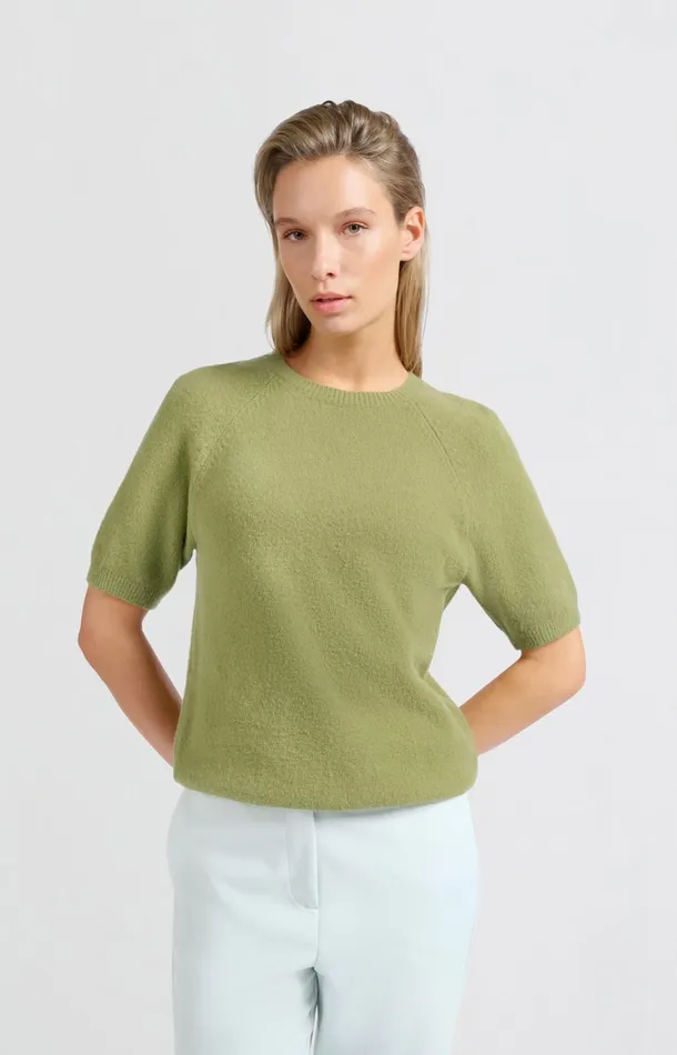 Sweater With Short Raglan Sleeves And Round Neckline Olive Melange Women YAYA Sweaters Sweater With Short Raglan Sleeves And Round Neckline Olive Melange Women YAYA Sweaters