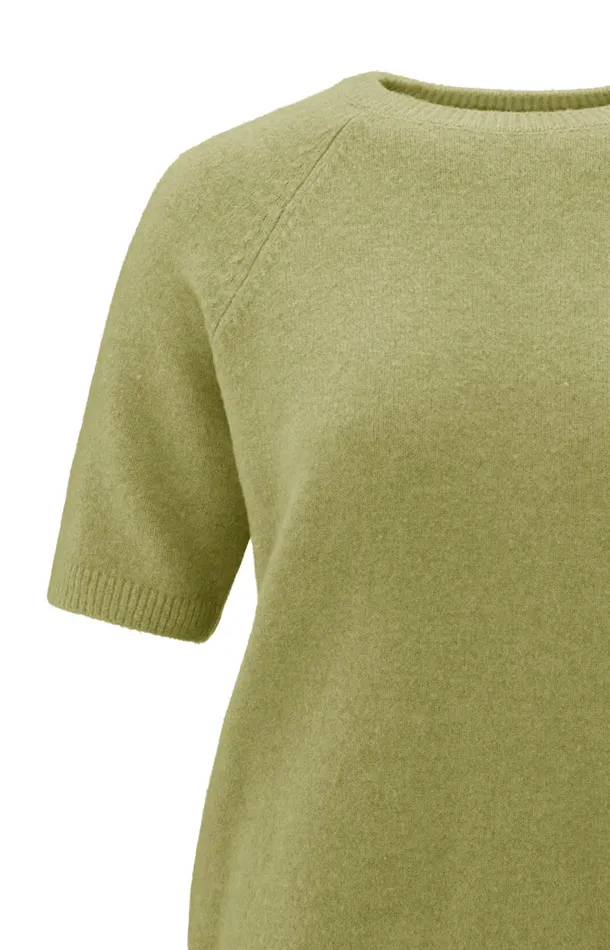 Sweater With Short Raglan Sleeves And Round Neckline Olive Melange Women YAYA Sweaters Sweater With Short Raglan Sleeves And Round Neckline Olive Melange Women YAYA Sweaters