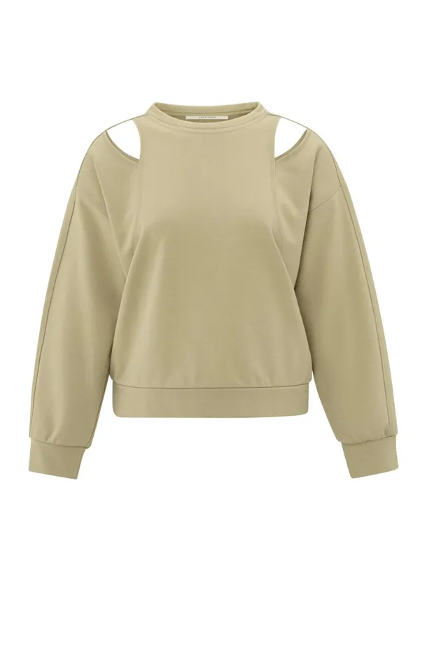 Sweatshirt With Open Shoulder Details And Round Neckline Safari Women YAYA Sweaters Sweatshirt With Open Shoulder Details And Round Neckline Safari Women YAYA Sweaters