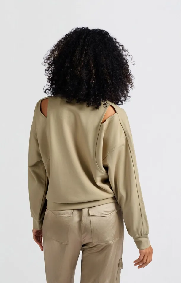 Sweatshirt With Open Shoulder Details And Round Neckline Safari Women YAYA Sweaters Sweatshirt With Open Shoulder Details And Round Neckline Safari Women YAYA Sweaters