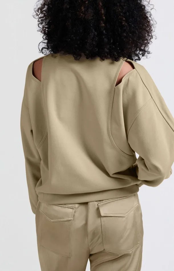 Sweatshirt With Open Shoulder Details And Round Neckline Safari Women YAYA Sweaters Sweatshirt With Open Shoulder Details And Round Neckline Safari Women YAYA Sweaters