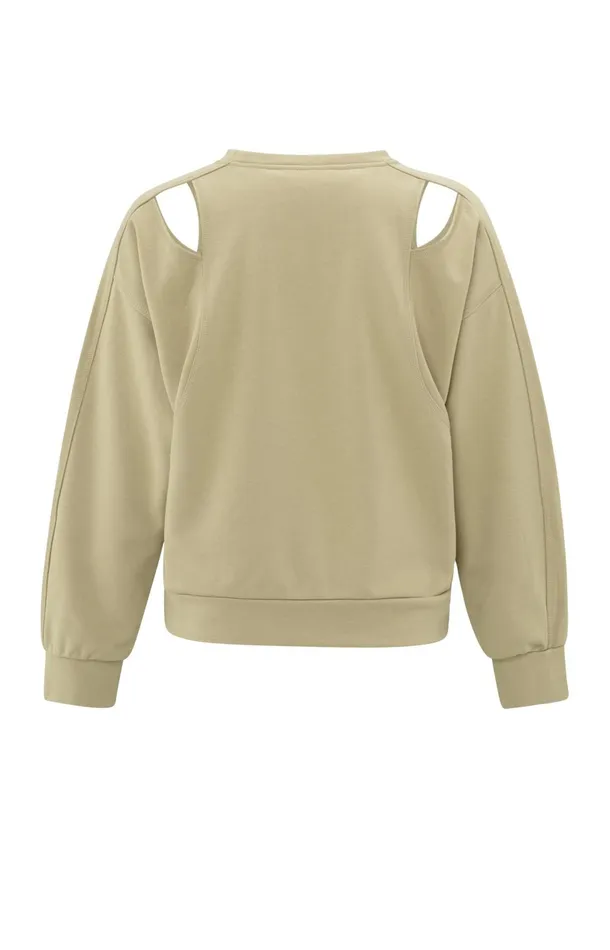 Sweatshirt With Open Shoulder Details And Round Neckline Safari Women YAYA Sweaters Sweatshirt With Open Shoulder Details And Round Neckline Safari Women YAYA Sweaters