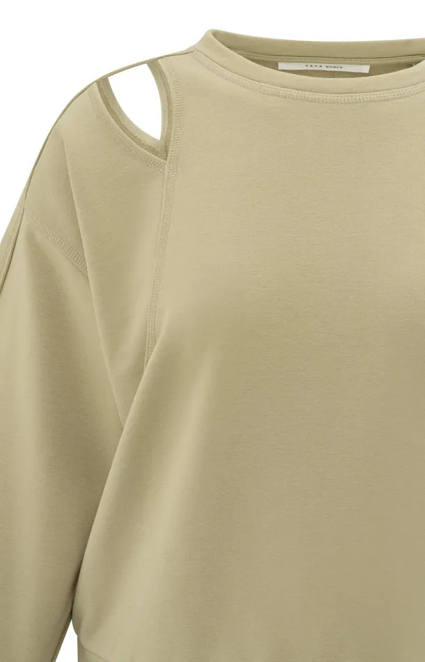 Sweatshirt With Open Shoulder Details And Round Neckline Safari Women YAYA Sweaters Sweatshirt With Open Shoulder Details And Round Neckline Safari Women YAYA Sweaters