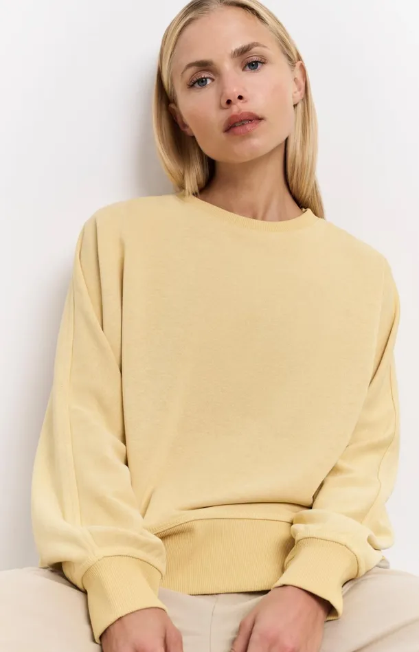 Sweatshirt With Small Slit And Loose Fit Moonstone Yellow Women YAYA Sweaters
