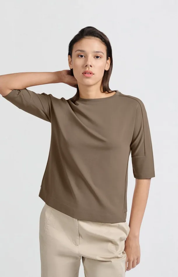 Tshirt With Sleeve Insert And Regular Fit Caribou Brown Women YAYA Tshirts