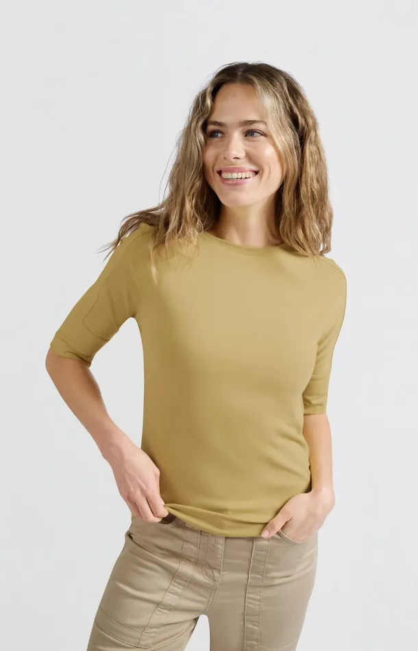 Tshirt With Sleeve Insert And Regular Fit Moonstone Yellow Women YAYA Tshirts