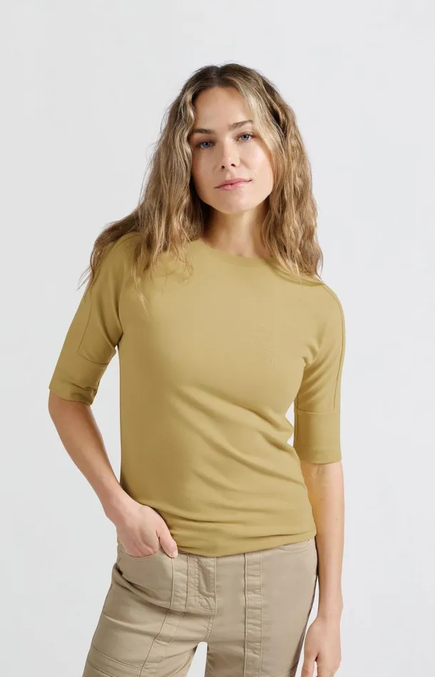 Tshirt With Sleeve Insert And Regular Fit Moonstone Yellow Women YAYA Tshirts Tshirt With Sleeve Insert And Regular Fit Moonstone Yellow Women YAYA Tshirts