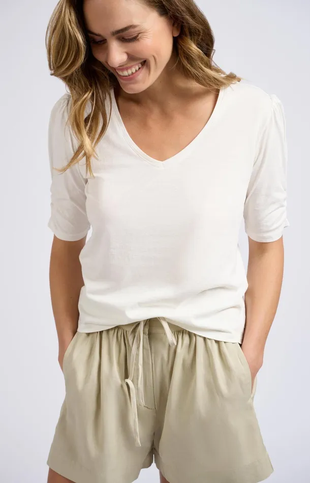 Tshirt With Vneck Half Long Sleeves And Gathered Seams Blanc De Blanc White Women YAYA Tshirts Tshirt With Vneck Half Long Sleeves And Gathered Seams Blanc De Blanc White Women YAYA Tshirts