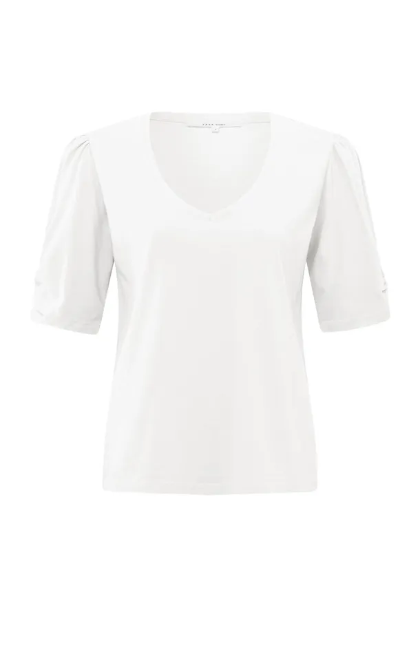 Tshirt With Vneck Half Long Sleeves And Gathered Seams Blanc De Blanc White Women YAYA Tshirts Tshirt With Vneck Half Long Sleeves And Gathered Seams Blanc De Blanc White Women YAYA Tshirts