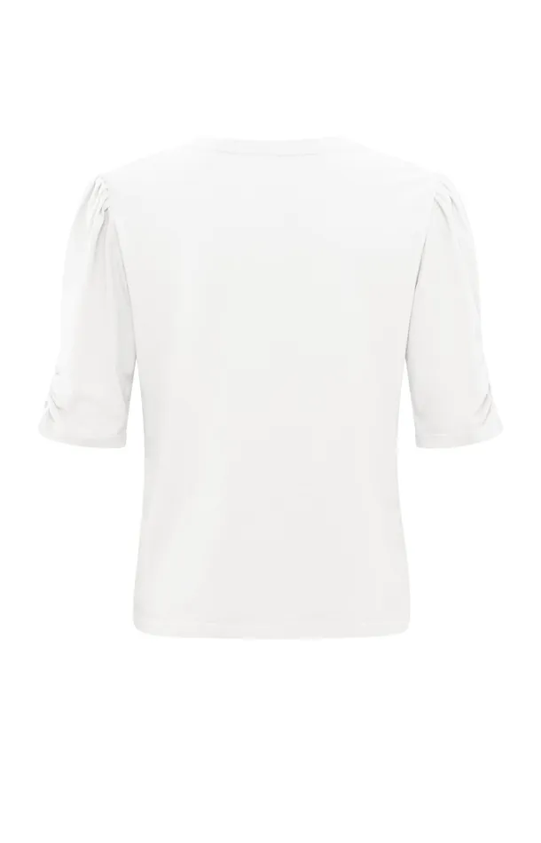 Tshirt With Vneck Half Long Sleeves And Gathered Seams Blanc De Blanc White Women YAYA Tshirts Tshirt With Vneck Half Long Sleeves And Gathered Seams Blanc De Blanc White Women YAYA Tshirts