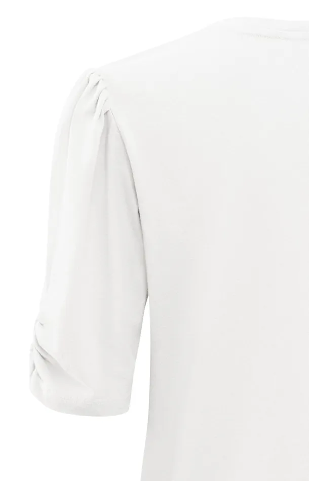 Tshirt With Vneck Half Long Sleeves And Gathered Seams Blanc De Blanc White Women YAYA Tshirts Tshirt With Vneck Half Long Sleeves And Gathered Seams Blanc De Blanc White Women YAYA Tshirts