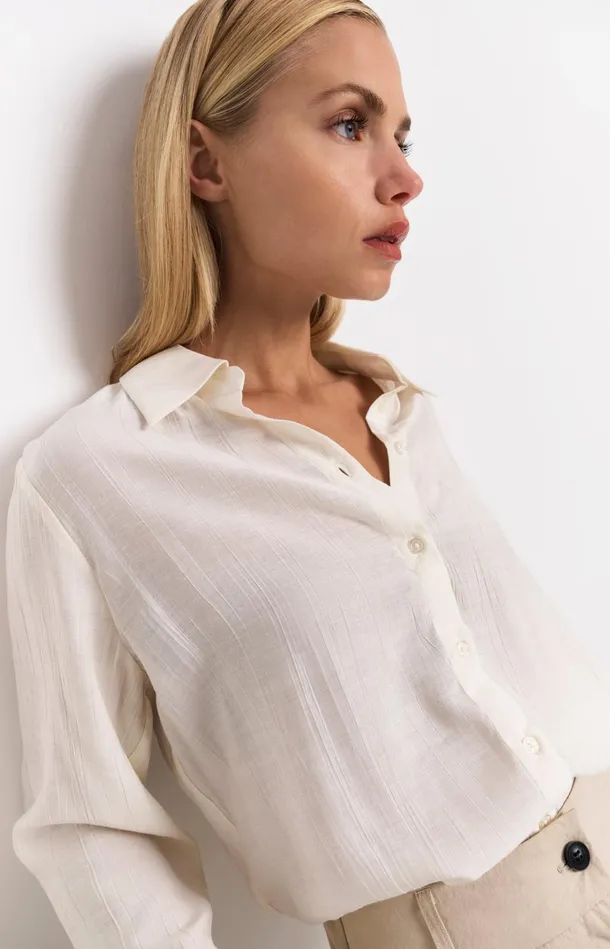 Textured Blouse With Regular Fit Soft Off White Women YAYA Blouses