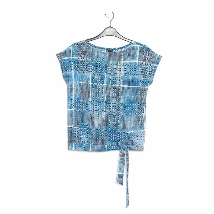 Textured Cap Sleeve Tie Hem Top 8211 Denim Plaid 8211 Final Sale Women Clara Sunwoo Tops Tunics