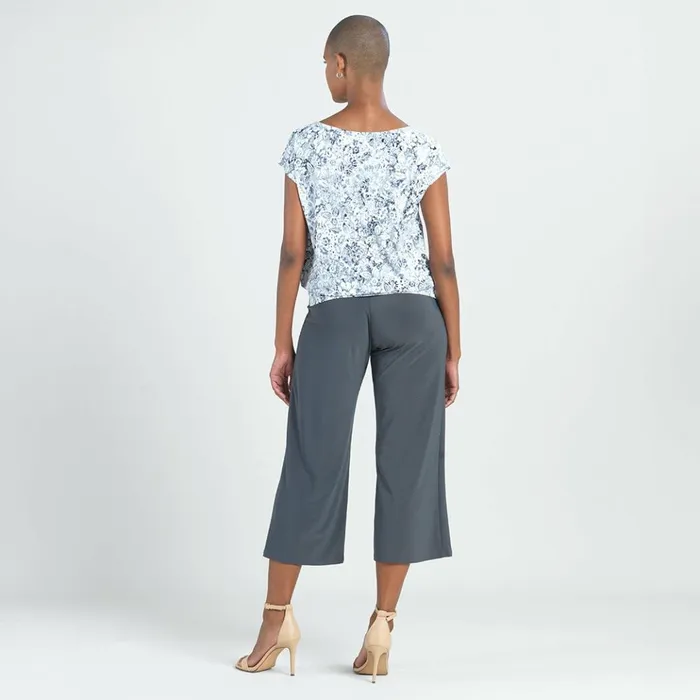 Textured Cap Sleeve Tie Hem Top 8211 Floral RainGrey 8211 Final Sale Women Clara Sunwoo Tops Tunics