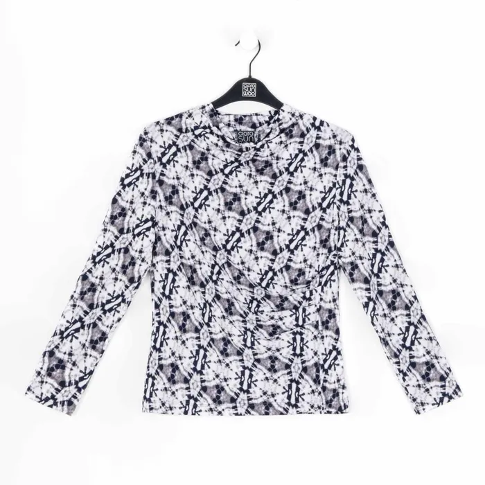 Textured Draped Neck Side Ruched Top 8211 Circle Emblem 8211 Final Sale Women Clara Sunwoo Tops Tunics