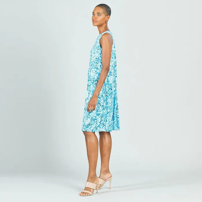 Textured Jewel Neck Swing Dress 8211 Floral RainTurquoise 8211 Final Sale Women Clara Sunwoo Dresses Jumpsuits