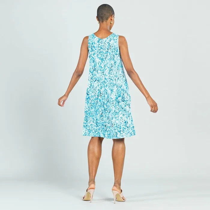 Textured Jewel Neck Swing Dress 8211 Floral RainTurquoise 8211 Final Sale Women Clara Sunwoo Dresses Jumpsuits
