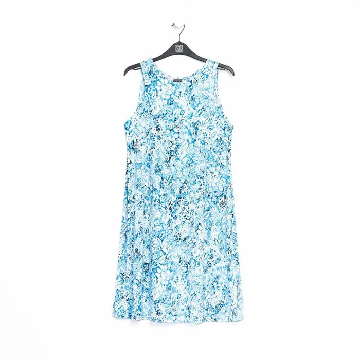 Textured Jewel Neck Swing Dress 8211 Floral RainTurquoise 8211 Final Sale Women Clara Sunwoo Dresses Jumpsuits