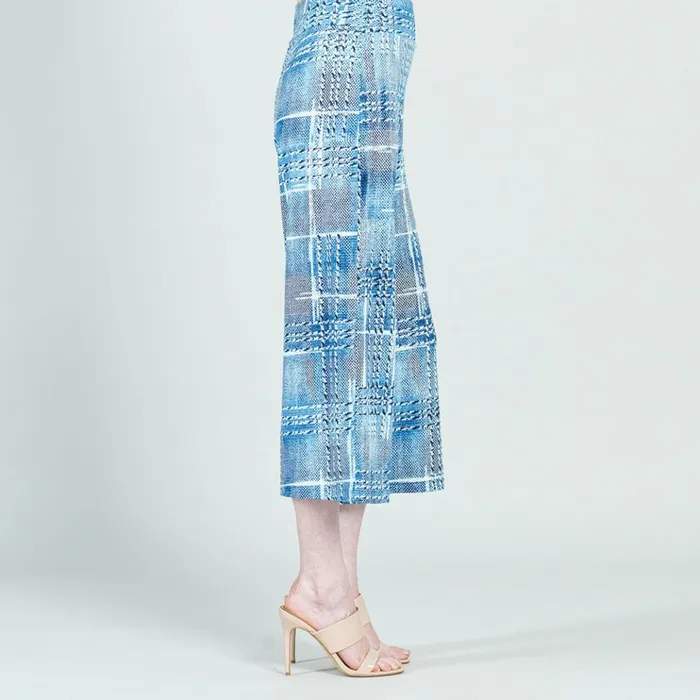 Textured Modern Gaucho Pant 8211 Denim Plaid 8211 Final Sale Women Clara Sunwoo Pants Skirts