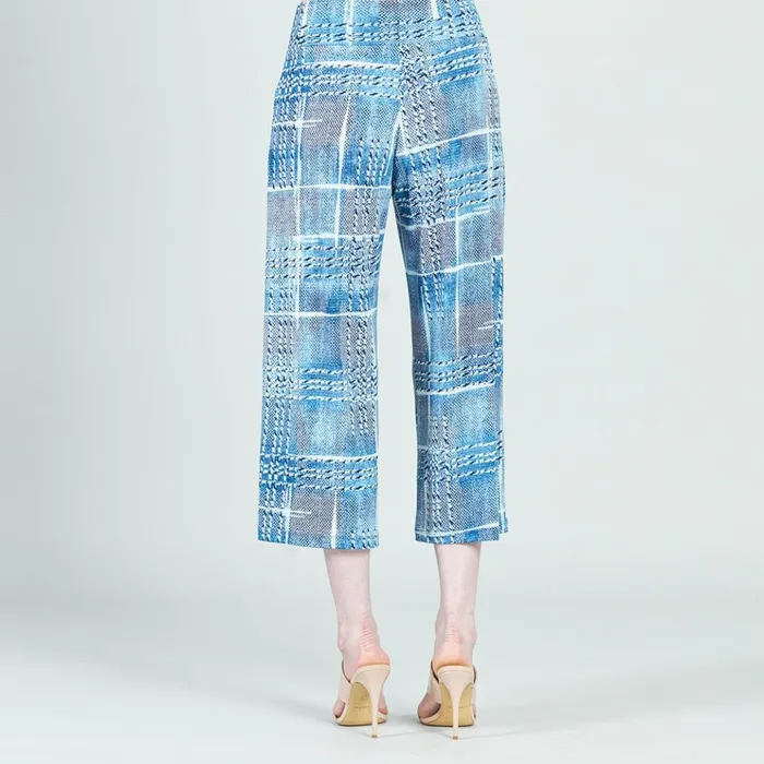 Textured Modern Gaucho Pant 8211 Denim Plaid 8211 Final Sale Women Clara Sunwoo Pants Skirts