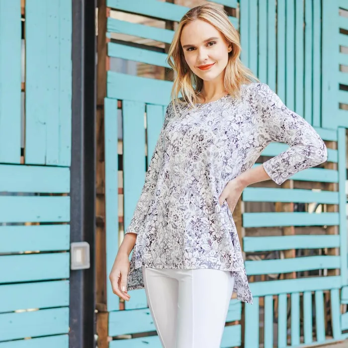 Textured Parachute Hem Tunic 8211 Floral RainGrey 8211 Final Sale Women Clara Sunwoo Tops Tunics Textured Parachute Hem Tunic 8211 Floral RainGrey 8211 Final Sale Women Clara Sunwoo Tops Tunics