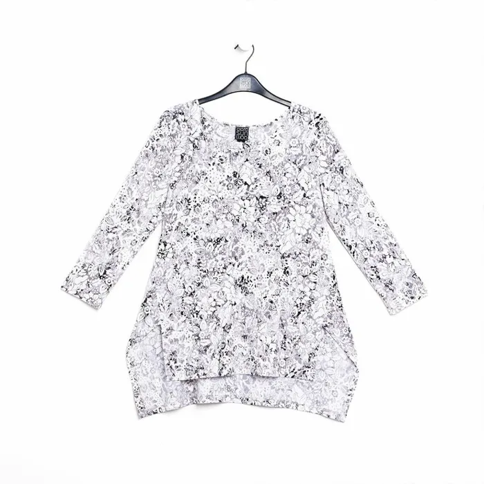 Textured Parachute Hem Tunic 8211 Floral RainGrey 8211 Final Sale Women Clara Sunwoo Tops Tunics
