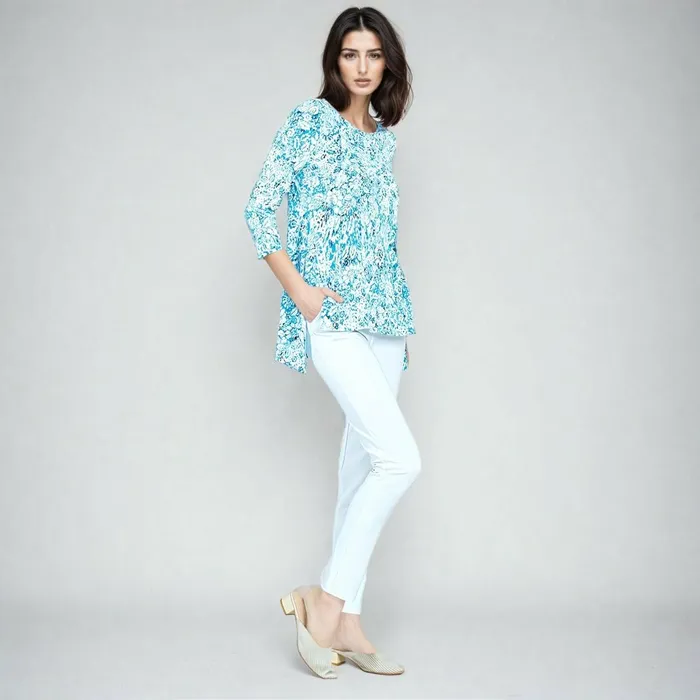 Textured Parachute Hem Tunic 8211 Floral RainTurquoise 8211 Final Sale Women Clara Sunwoo Tops Tunics Textured Parachute Hem Tunic 8211 Floral RainTurquoise 8211 Final Sale Women Clara Sunwoo Tops Tunics