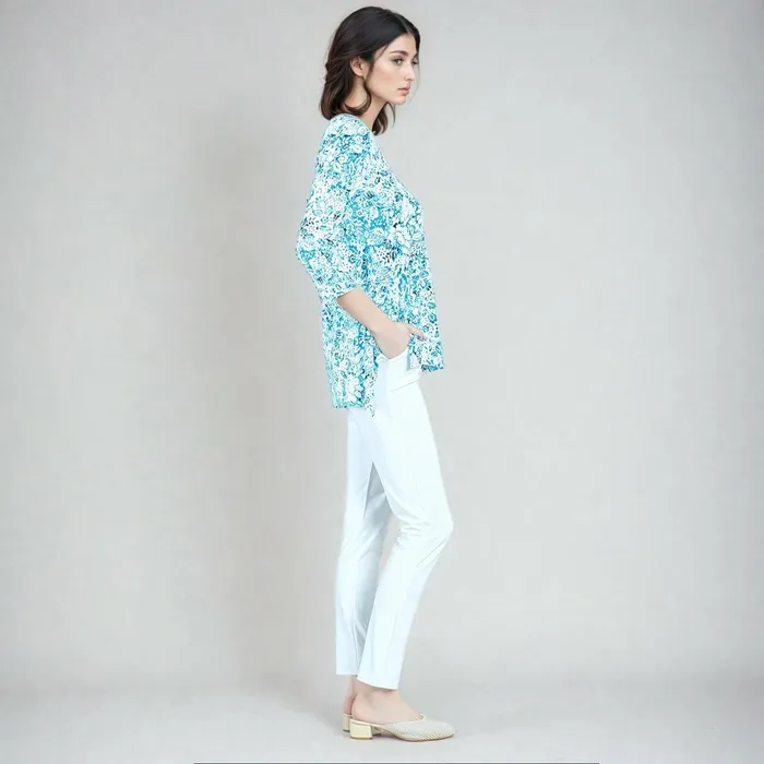 Textured Parachute Hem Tunic 8211 Floral RainTurquoise 8211 Final Sale Women Clara Sunwoo Tops Tunics
