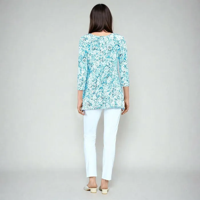 Textured Parachute Hem Tunic 8211 Floral RainTurquoise 8211 Final Sale Women Clara Sunwoo Tops Tunics