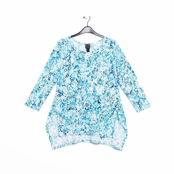 Textured Parachute Hem Tunic 8211 Floral RainTurquoise 8211 Final Sale Women Clara Sunwoo Tops Tunics