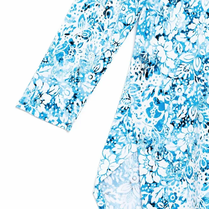 Textured Parachute Hem Tunic 8211 Floral RainTurquoise 8211 Final Sale Women Clara Sunwoo Tops Tunics