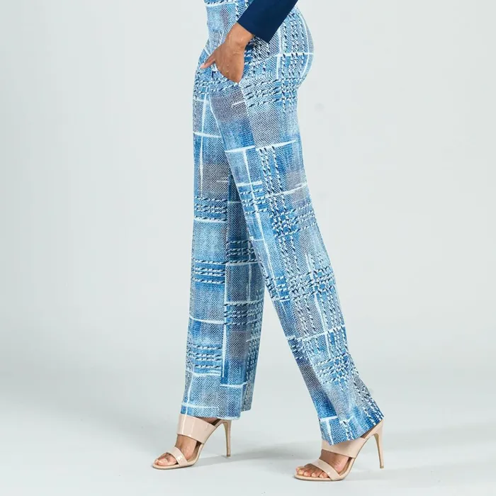 Textured Wide Leg Pocket Pant 8211 Denim Plaid 8211 Final Sale Women Clara Sunwoo Pants Skirts