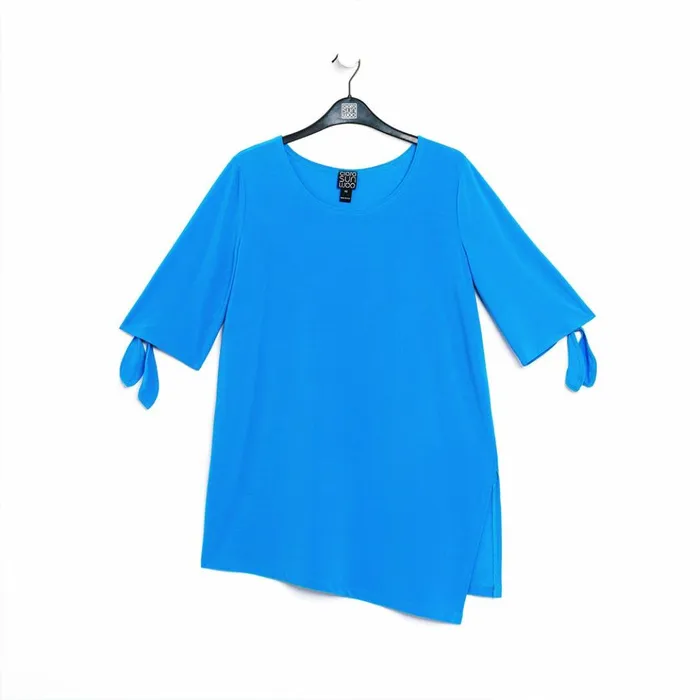 Tie Cuff Asymmetrical Vent Tunic 8211 Brilliant Blue 8211 Final Sale Women Clara Sunwoo Tops Tunics