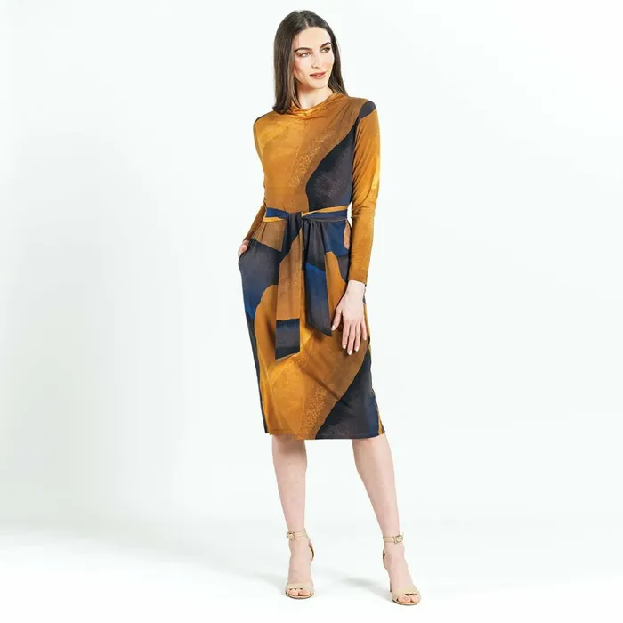Tie Waist Pocket Midi Dress 8211 Tan Watercolor 8211 Final Sale Women Clara Sunwoo Dresses Jumpsuits