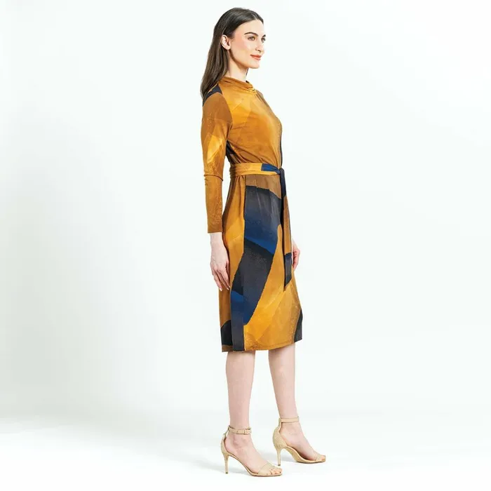 Tie Waist Pocket Midi Dress 8211 Tan Watercolor 8211 Final Sale Women Clara Sunwoo Dresses Jumpsuits