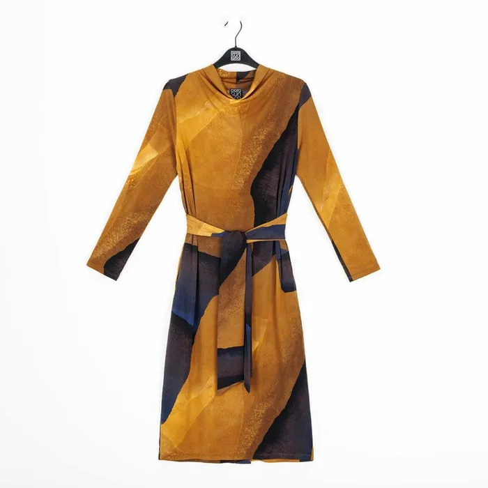 Tie Waist Pocket Midi Dress 8211 Tan Watercolor 8211 Final Sale Women Clara Sunwoo Dresses Jumpsuits