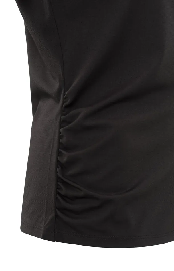 Top With Round Neck Cap Sleeves And Gathered Seams Licorice Black Women YAYA Tops Top With Round Neck Cap Sleeves And Gathered Seams Licorice Black Women YAYA Tops