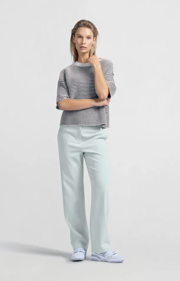 Trousers With High Waist And Buckle Closure Northern Droplet Grey Women YAYA Trousers Trousers With High Waist And Buckle Closure Northern Droplet Grey Women YAYA Trousers