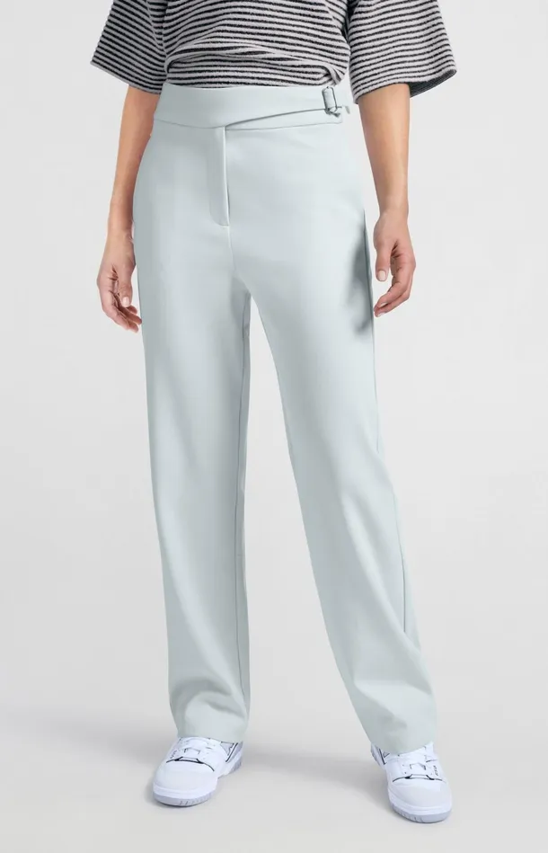 Trousers With High Waist And Buckle Closure Northern Droplet Grey Women YAYA Trousers Trousers With High Waist And Buckle Closure Northern Droplet Grey Women YAYA Trousers