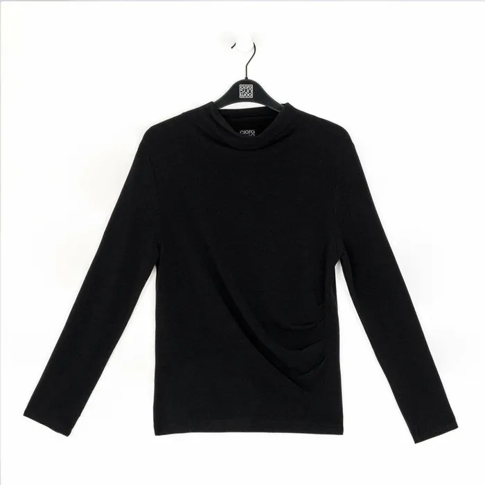 Ultra Cozy 8211 Draped Neck Side Ruched Sweater Top 8211 Black 8211 Final Sale Women Clara Sunwoo Sweaters